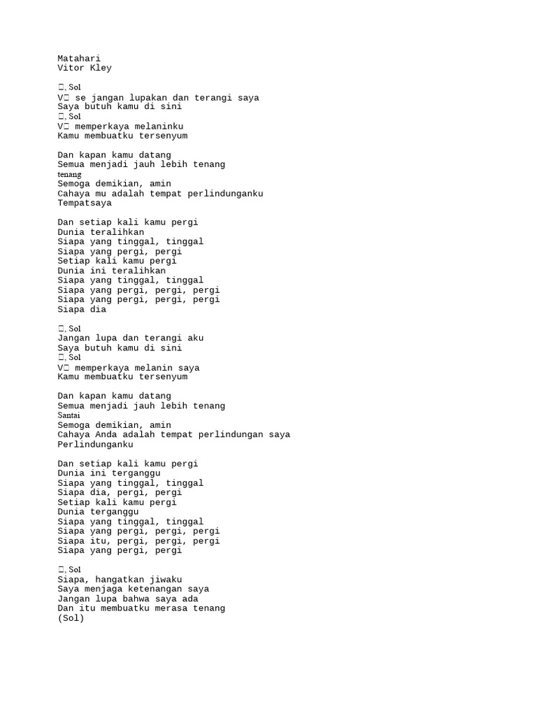 Lirik Lagu "Sol" oleh Vitor Kley | PDF