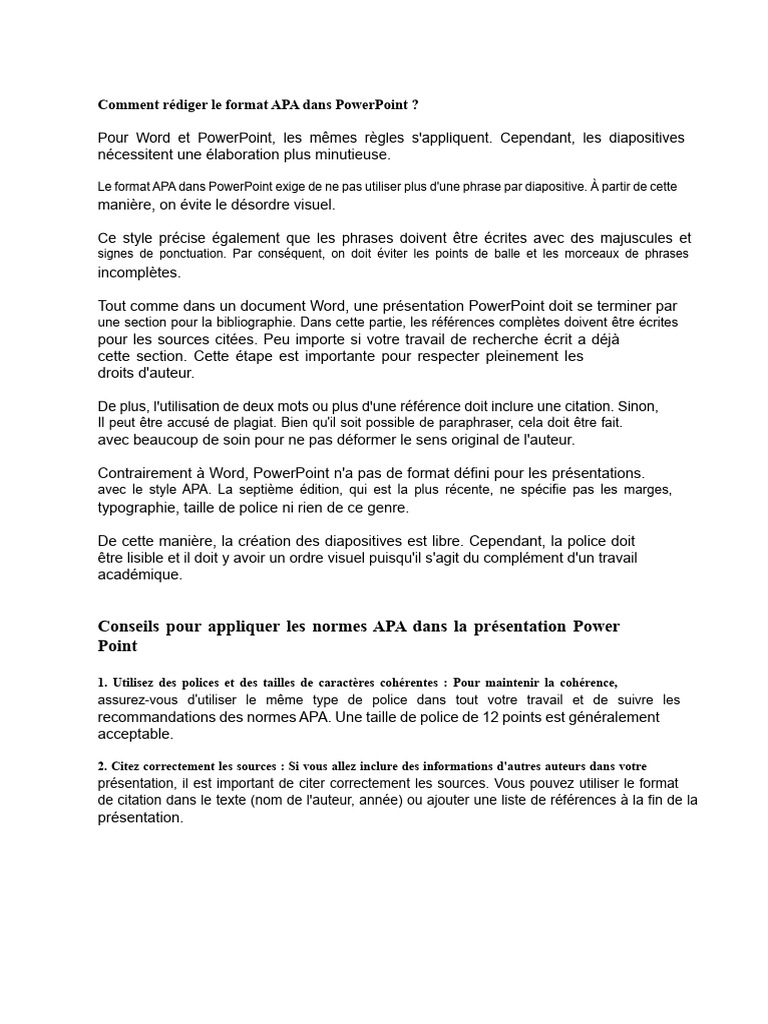 Rédiger en APA dans PowerPoint : Guide Pratique | PDF | Microsoft ...