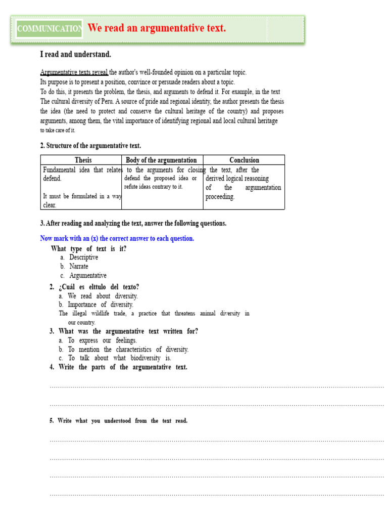 D1 A1 COMM. We Read An Argumentative Text. | PDF | Argument