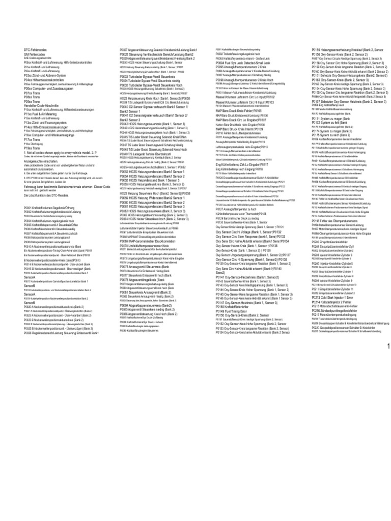 OPEL Fehlercodes | PDF