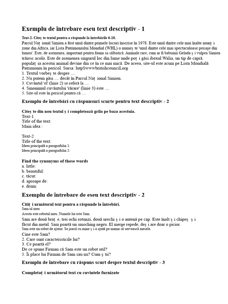 Eseu Text Descriptiv | PDF