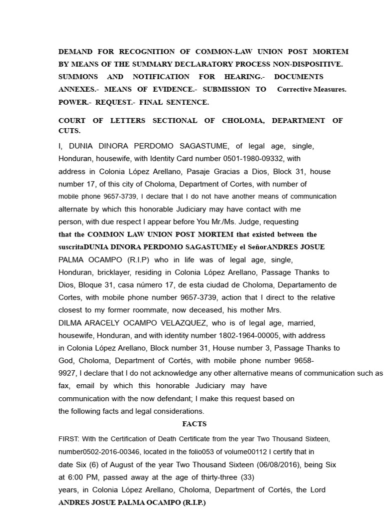 Recognition of Common-Law Union Post Mortem Dunia Perdomo | PDF ...