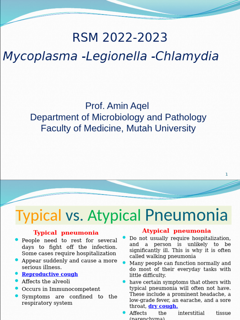 Mycoplasma - Legionella - Chlamydia (2022-2023) | PDF | Pneumonia ...