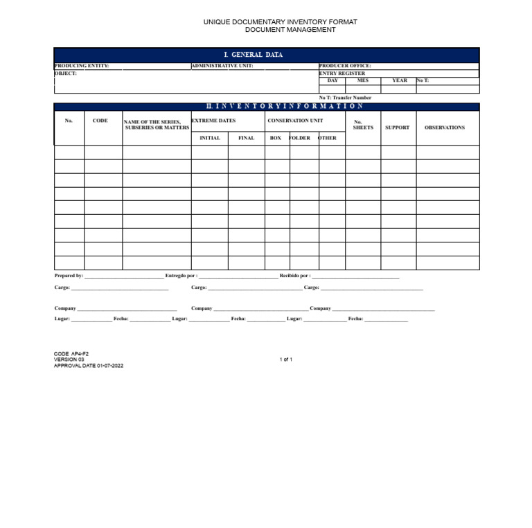 Documentary Inventory Management Template | PDF