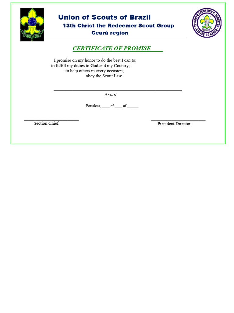 Scout Promise Certificate - Brazil | PDF