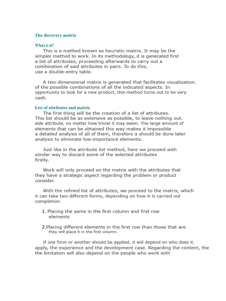 Discovery Matrix | PDF | Matrix (Mathematics) | Methodology