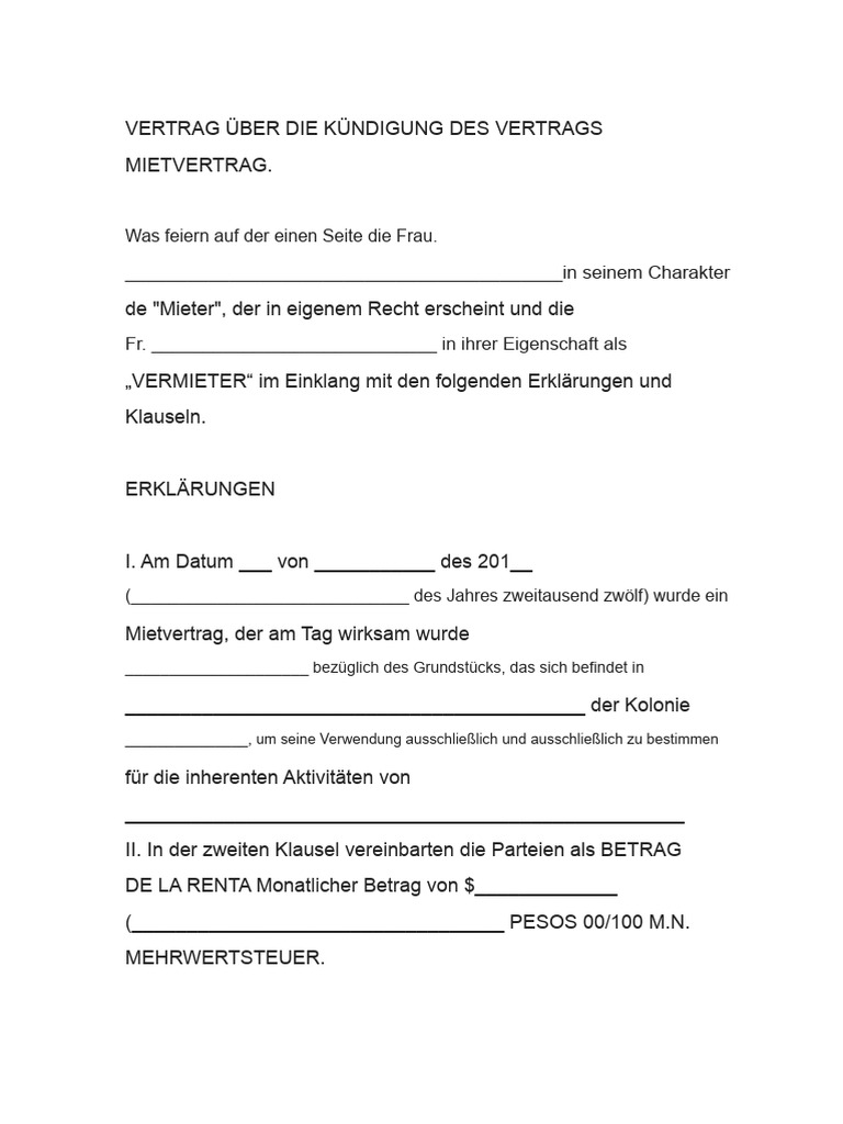 Vertrag Über Die Beendigung Des Mietvertrags | PDF