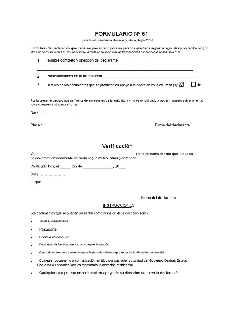Formulario 61 | PDF