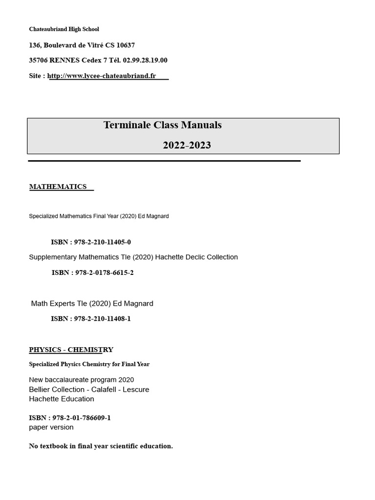 2022 2023 Senior Year Manuals | PDF