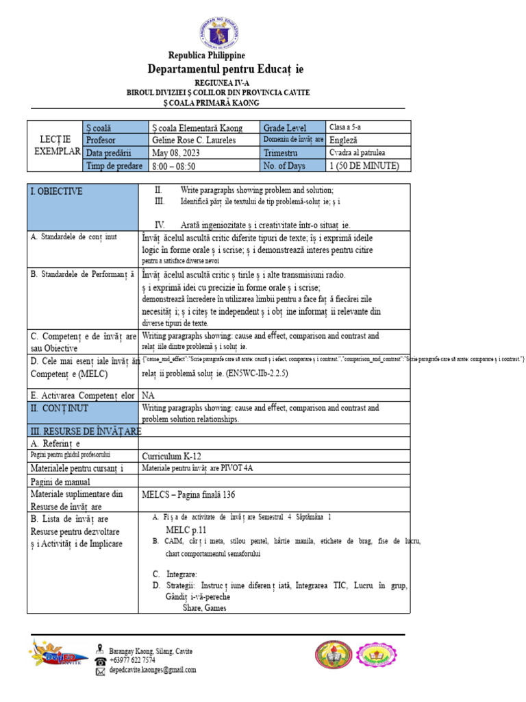 COT 4 Trimestrul Englez 5 - Glaureles | PDF