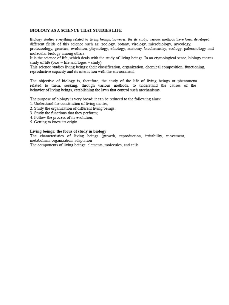 Biology As A Science That Studies Life | PDF