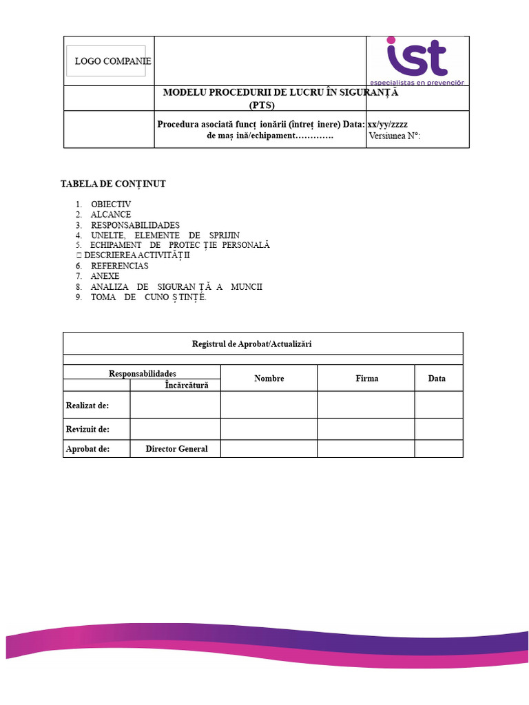 Elementul 4-Anexă Procedura de Lucru Sigură 2.0 | PDF