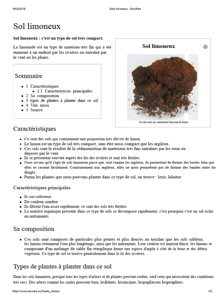 Caractéristiques des sols limoneux | PDF | Limon | Sol (pédologie)