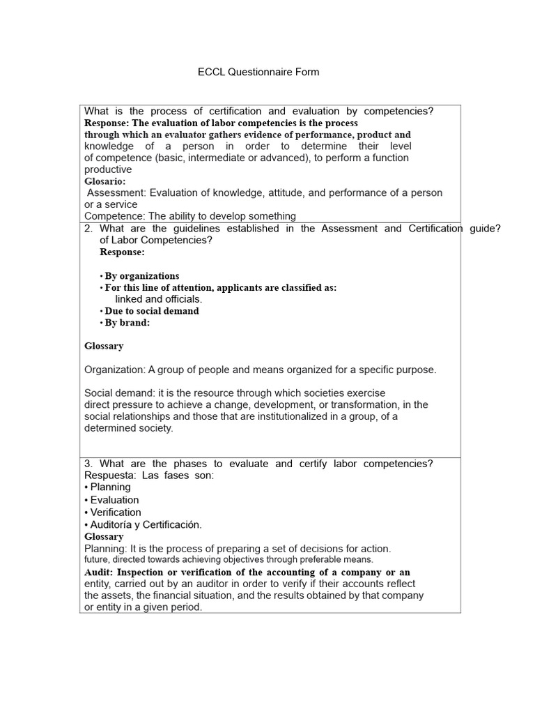 ECCL Question Form | PDF | Audit | Evaluation