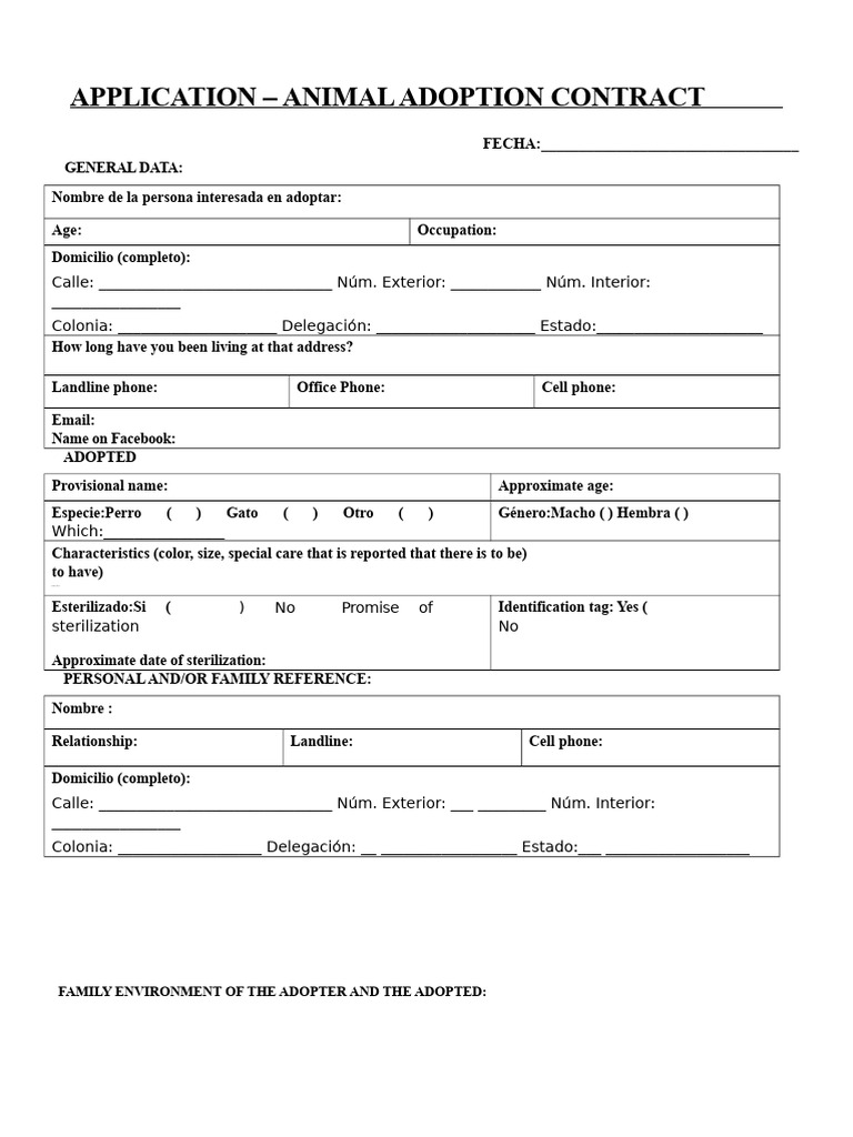 Animal Adoption Application Form | PDF | Adoption | Dogs