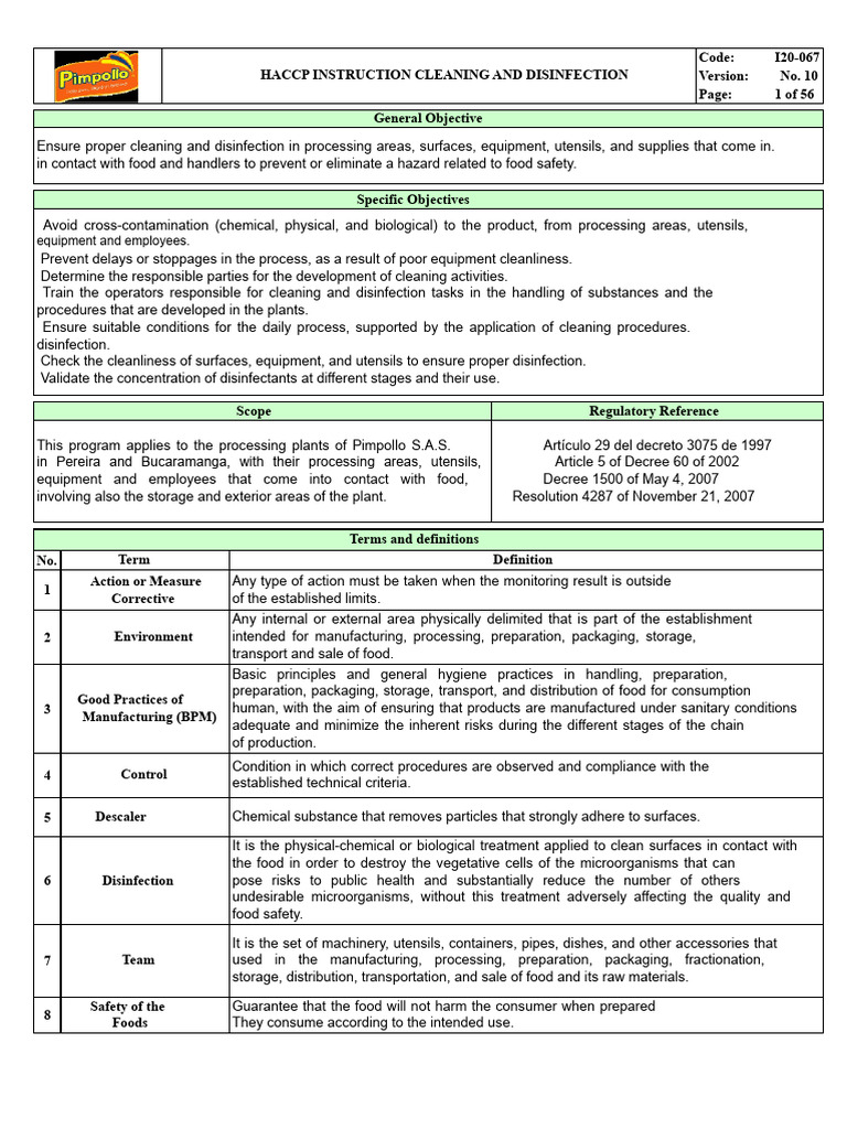 HACCP Cleaning and Disinfection Guide | PDF | Disinfectant | Antimicrobial