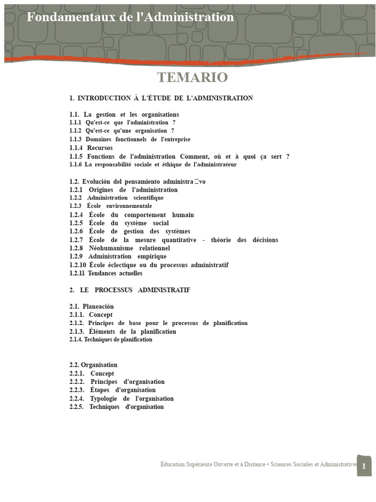 Fondamentaux de l'Administration | PDF | Commercialisation | Planification