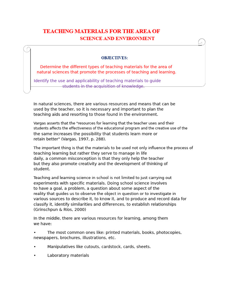 Teaching Materials for the Area of Science and Environment | PDF ...