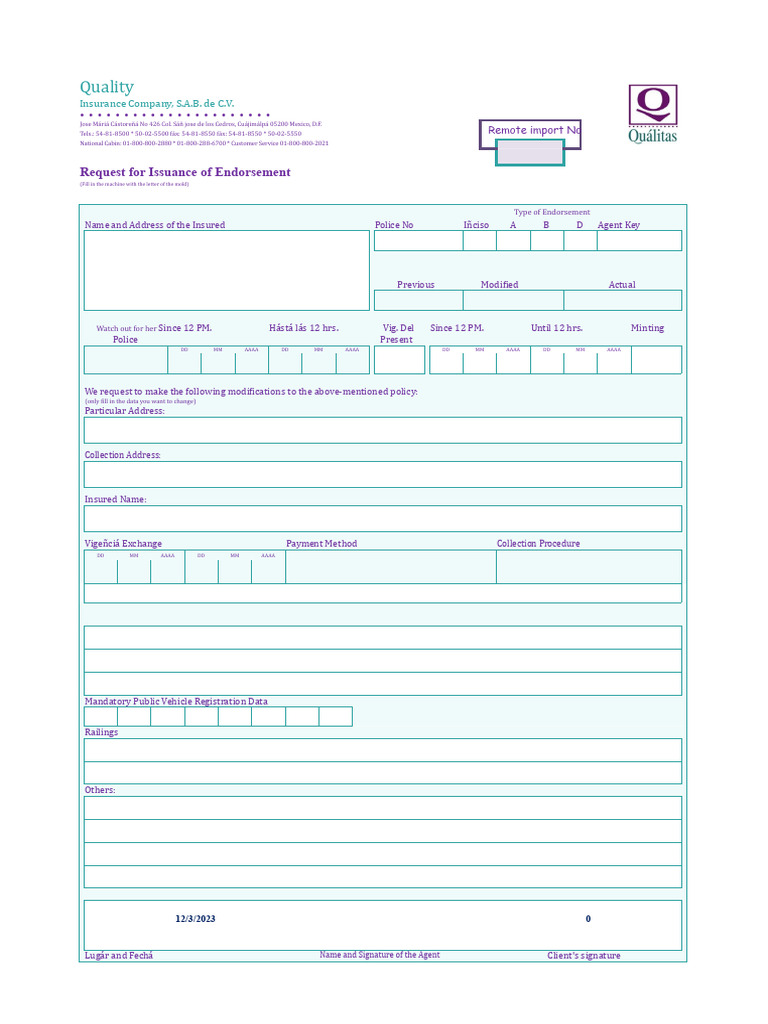 Insurance Policy Modification Request Form | PDF