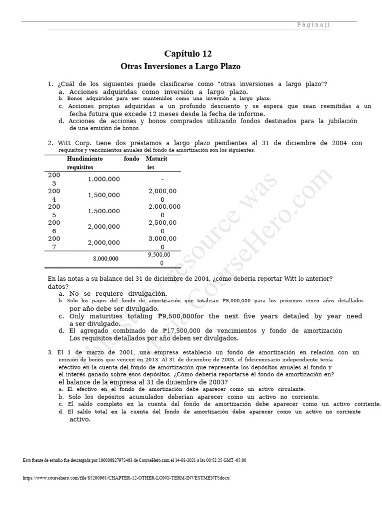 QUIZ CAPÍTULO 12 OTROS INVERSIONES A LARGO PLazo | PDF | Compartir ...