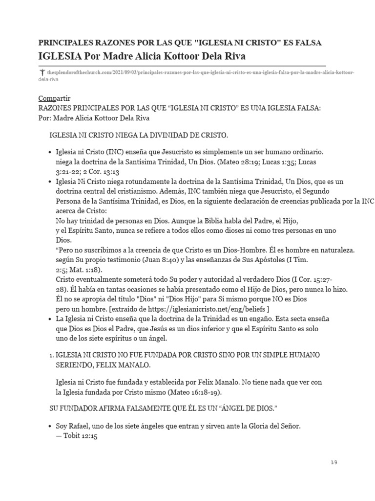 Razones por las que Iglesia Ni Cristo es falsa | PDF | Cristo (título ...