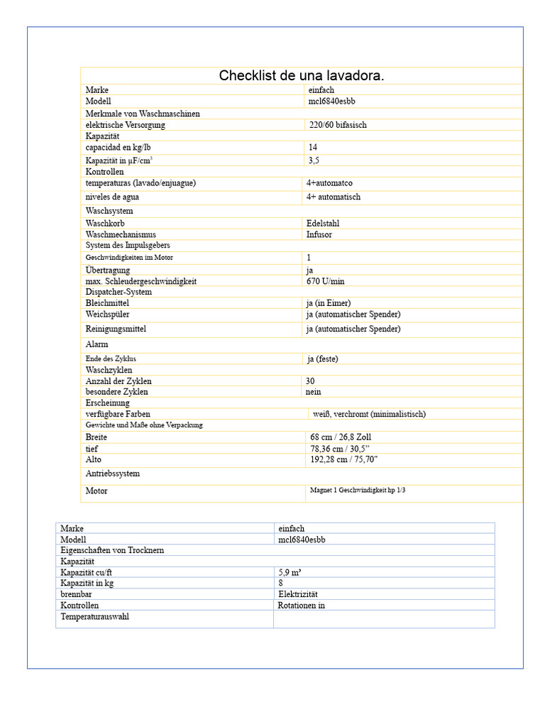 Waschmaschinen Checkliste | PDF