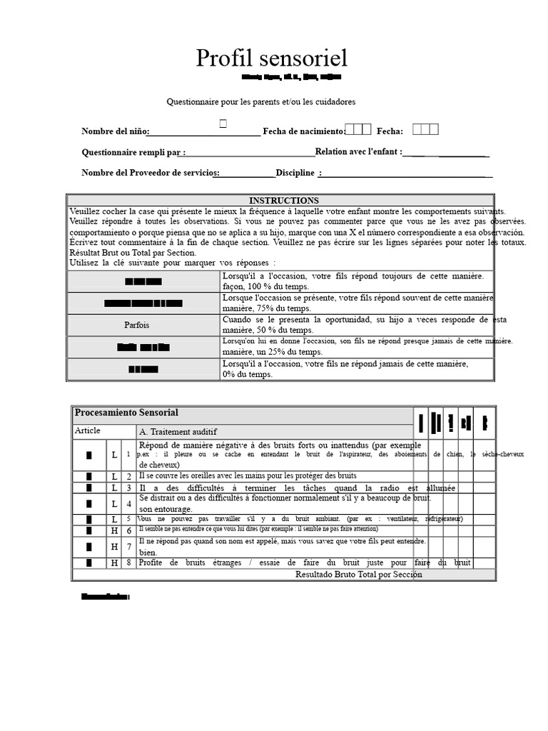 Questionnaire de Profil Sensoriel Enfant | PDF | Émotions | Sens ...