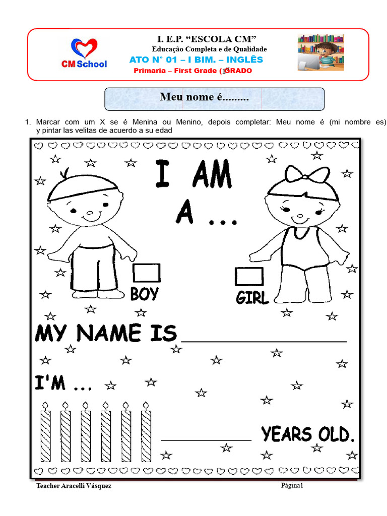 Atividades de Inglês para 1º Ano | PDF