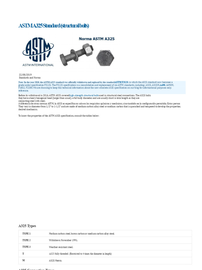 A325 Bolt Tensile Strength Overview | PDF | Screw | Steel