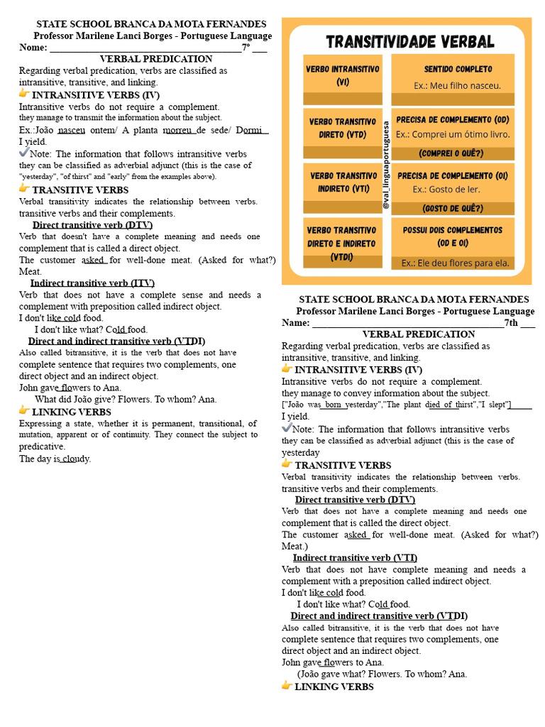 Verbal Transitivity Activity | PDF | Verb | Syntax