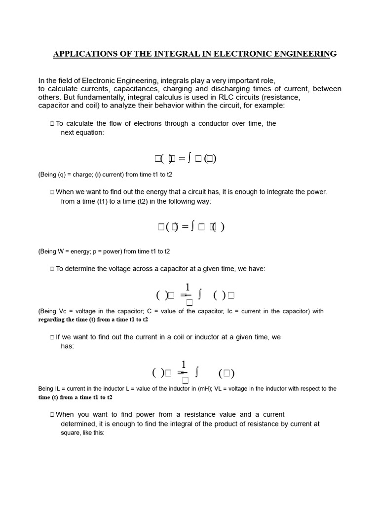 Applications of The Integral in Electronic Engineering | PDF | Inductor ...