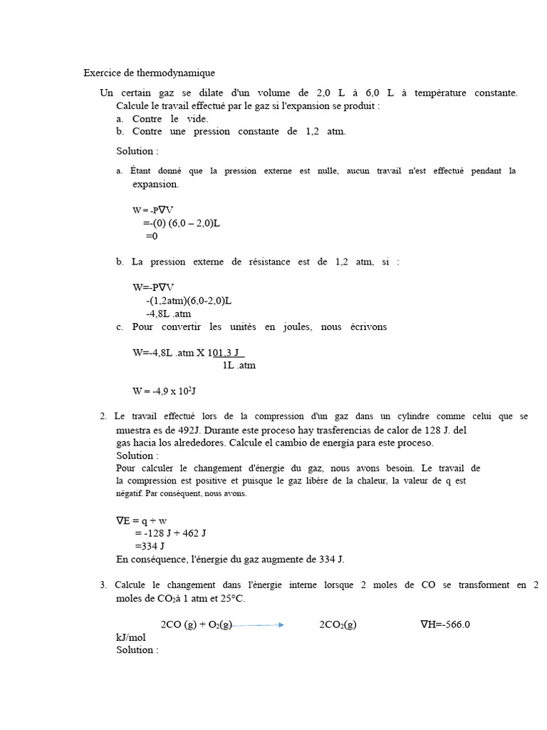 Calculs de travail en thermodynamique | PDF | Thermodynamique | Enthalpie
