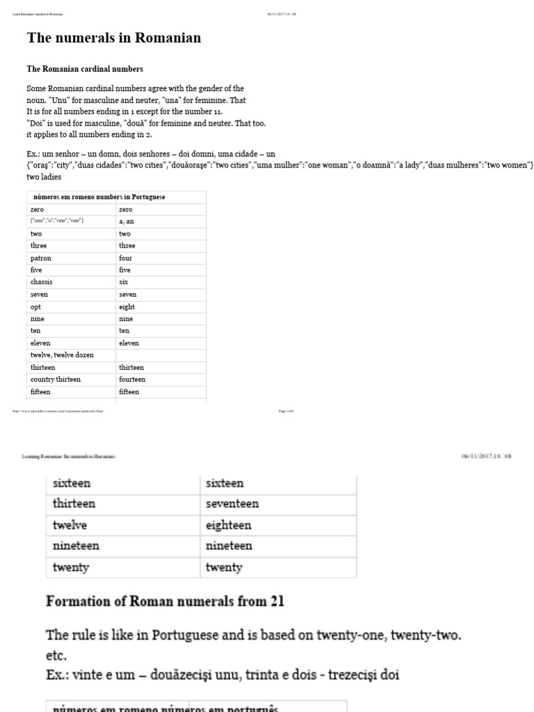 Romanian Numbers and Grammar Guide | PDF | Grammatical Gender | Morphology