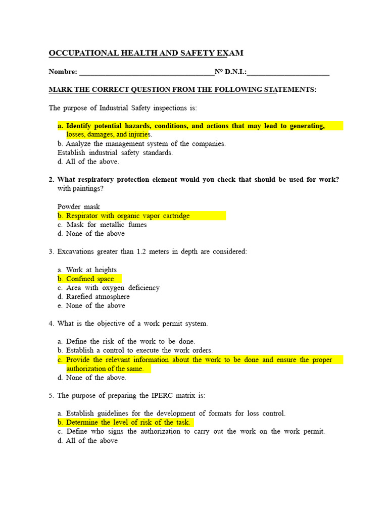 Occupational Health & Safety Exam Guide | PDF