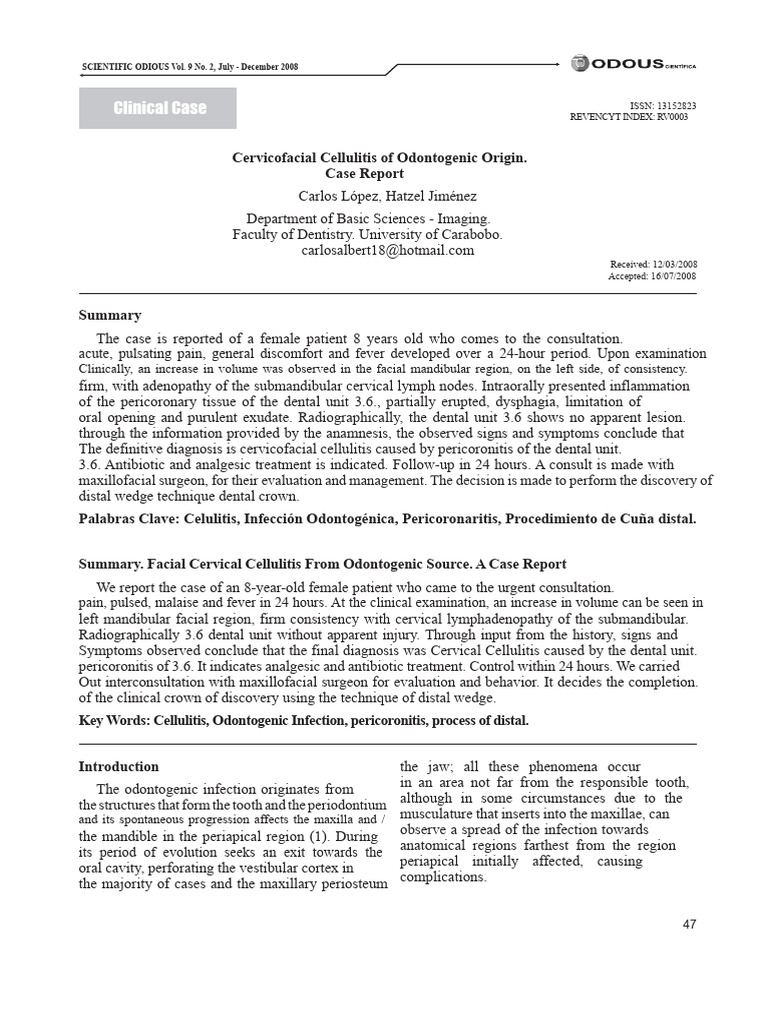Cervicofacial Cellulitis Case Study | PDF | Periodontology | Diseases ...