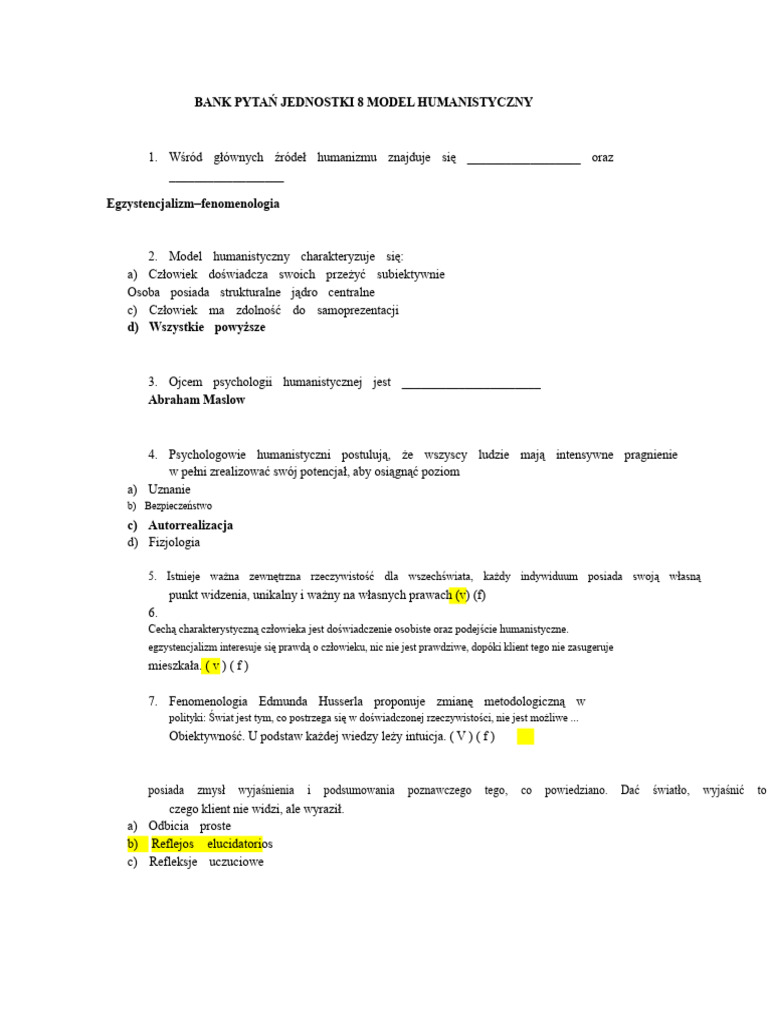 Bank Pytań Modelu Humanistycznego | PDF