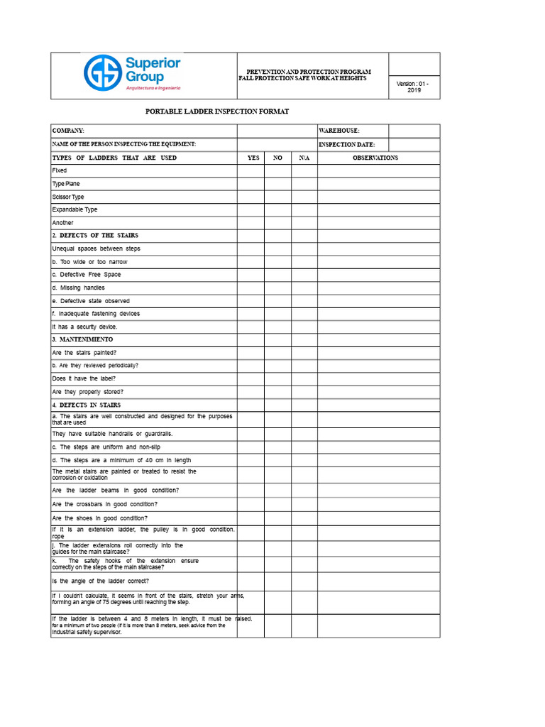 Stairs Inspection Format | PDF | Stairs | Ladder