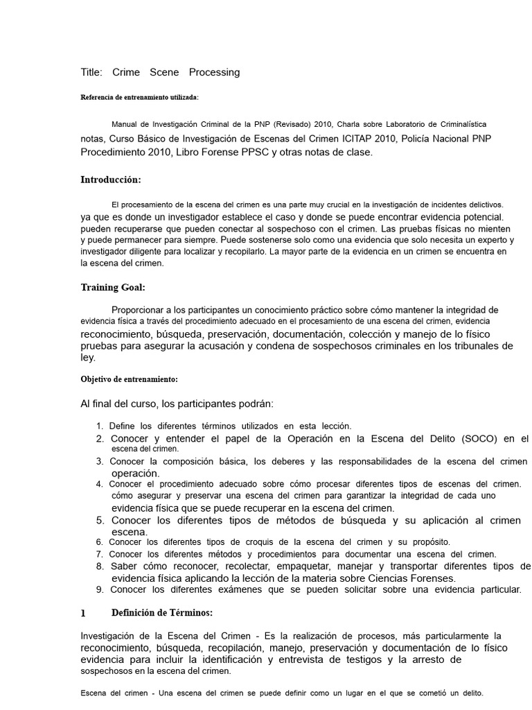 Procesamiento de La Escena Del Crimen | PDF | Ciencia forense | Crímenes