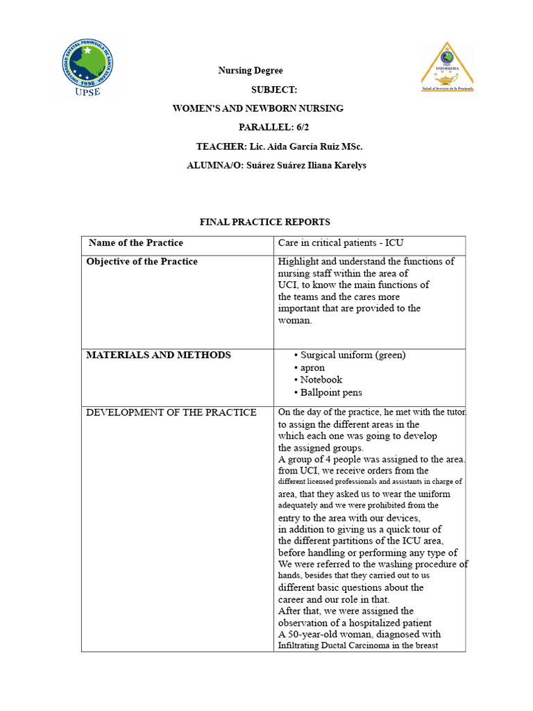 Individual Practice Report | PDF | Intensive Care Unit | Hygiene