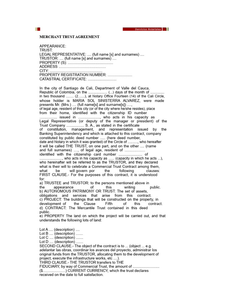 Commercial Trust Agreement | PDF | Fiduciary | Trustee