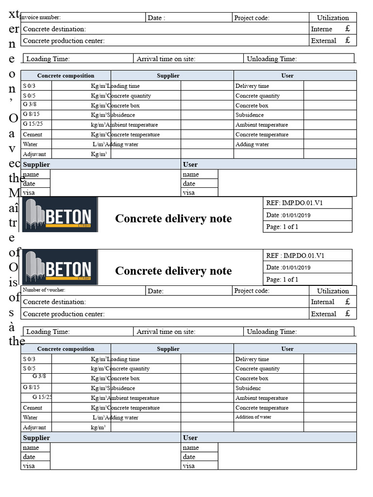 Concrete Delivery Note Template | PDF | Concrete | Materials