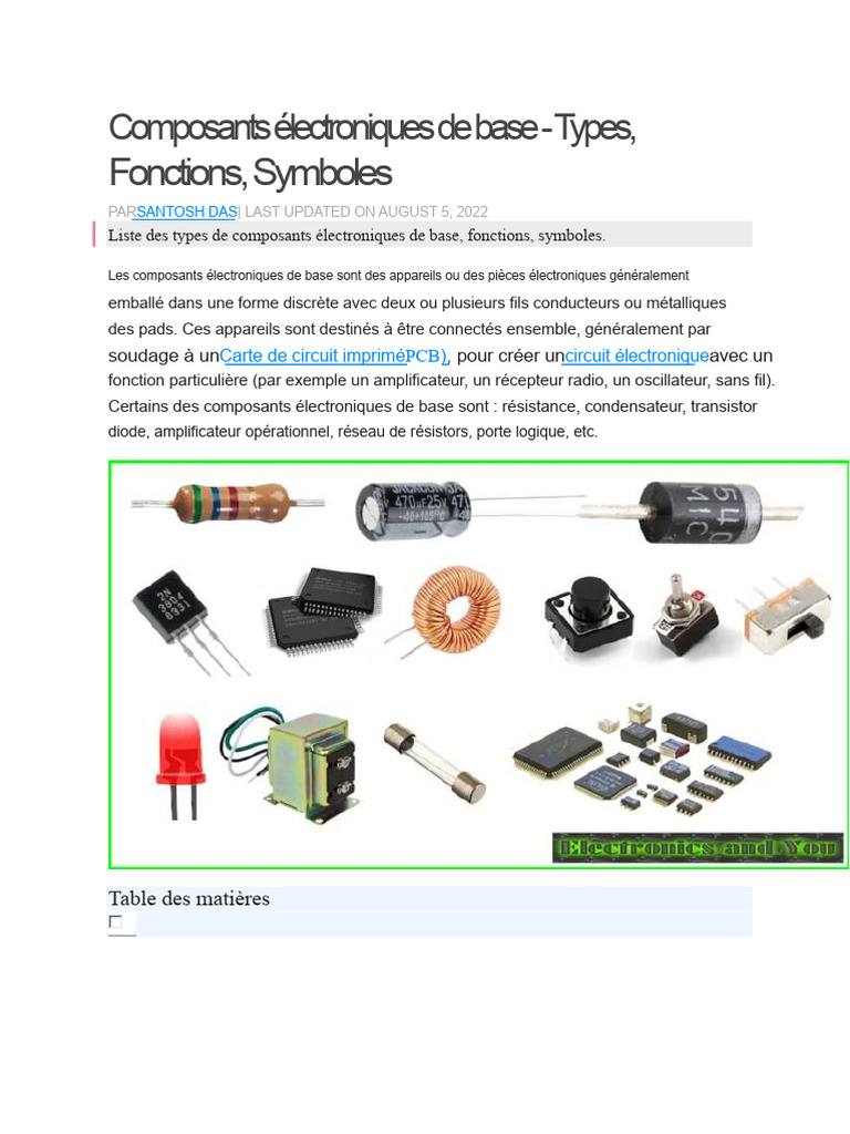 Composants électroniques : types et fonctions | PDF | Dispositifs semi ...