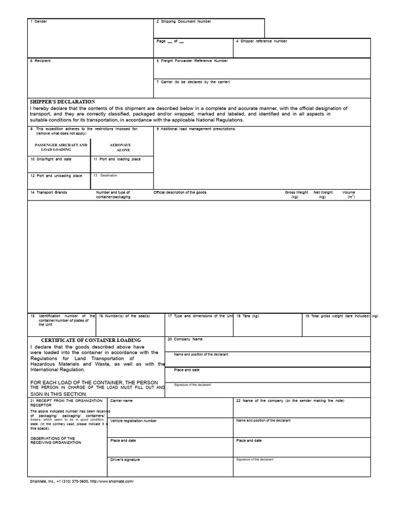 Shipping and Container Loading Declaration | PDF | Transport | Freight ...