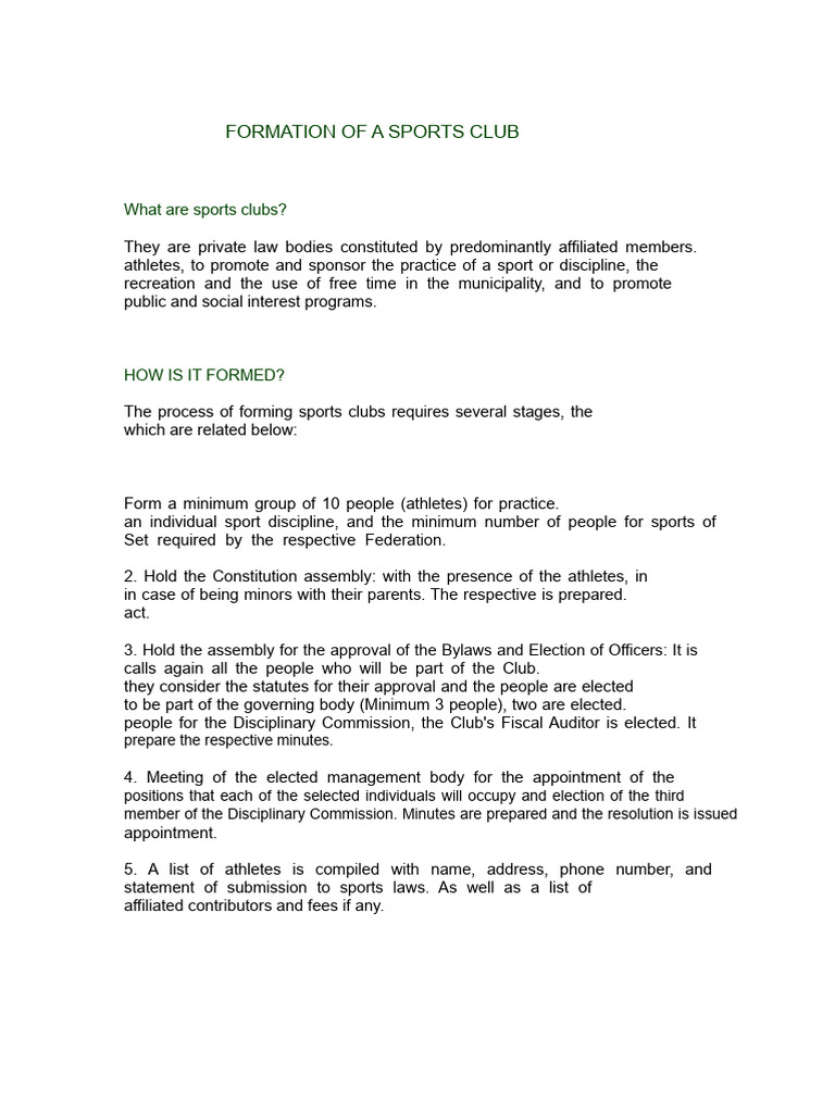 How to Form a Sports Club: Step-by-Step Guide | PDF | Government | Justice