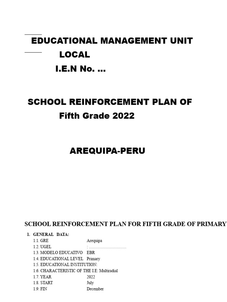 School Reinforcement Plan 2022 | PDF | Curriculum | Pedagogy