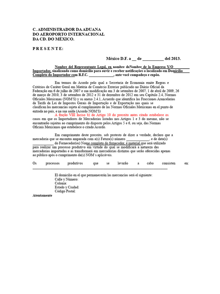 Declaração de Importação e Normas NOM’s | PDF
