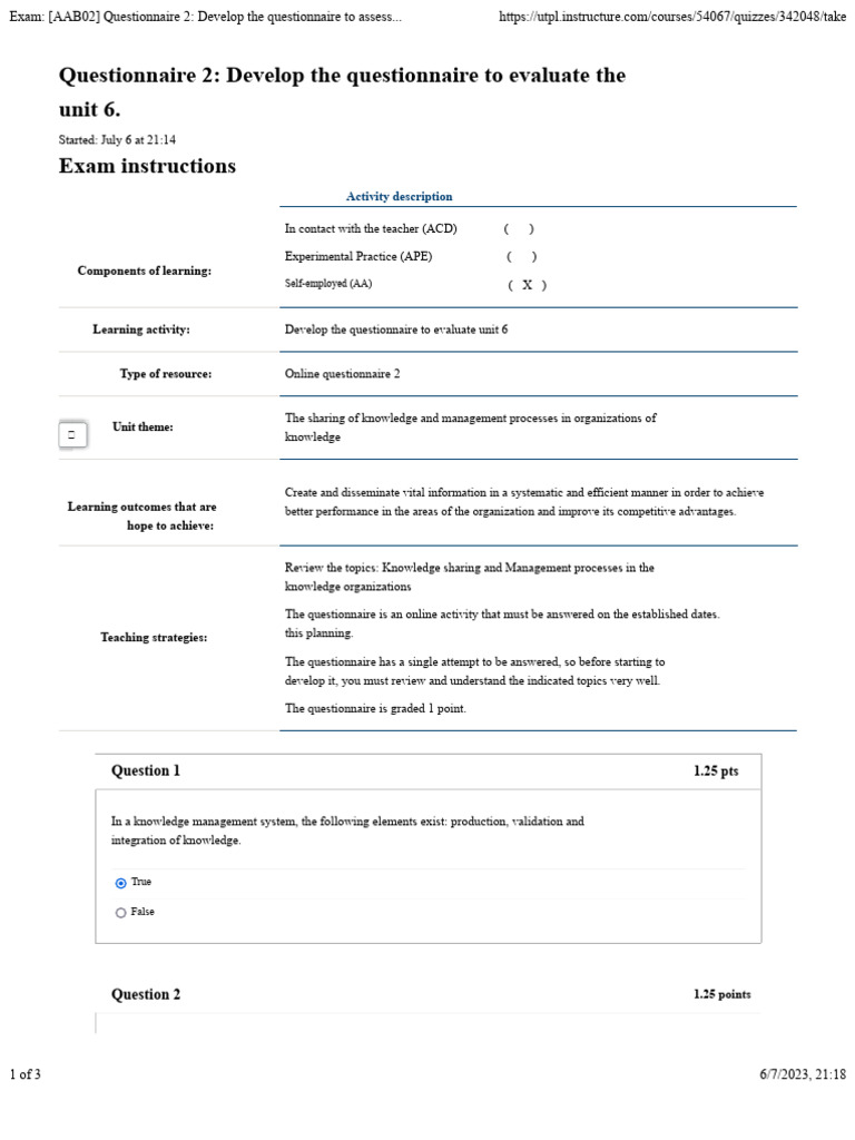 Unit 6 Knowledge Management Questionnaire | PDF | Questionnaire | Knowledge