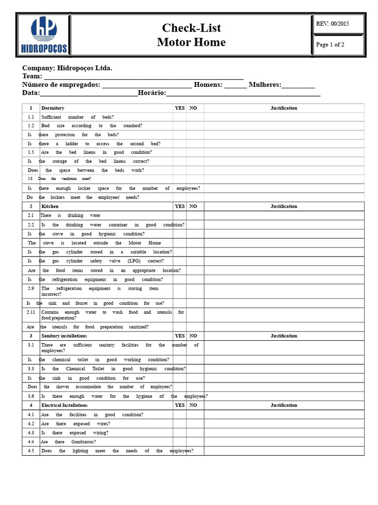 Motor Home Safety Inspection Checklist | PDF | Kitchen | Home