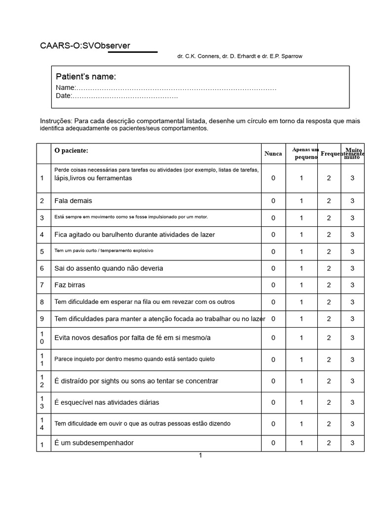 Avaliação Comportamental CAARS-O | PDF | Transtorno de déficit de ...