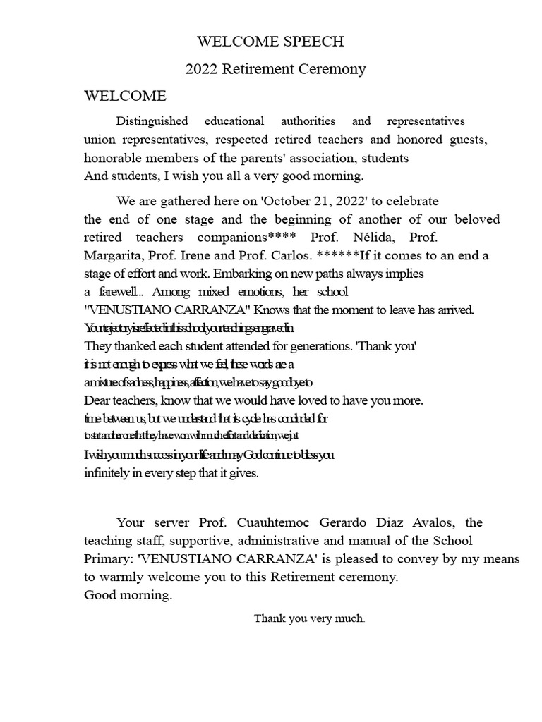 2022 Retirement Ceremony Welcome Speech | PDF